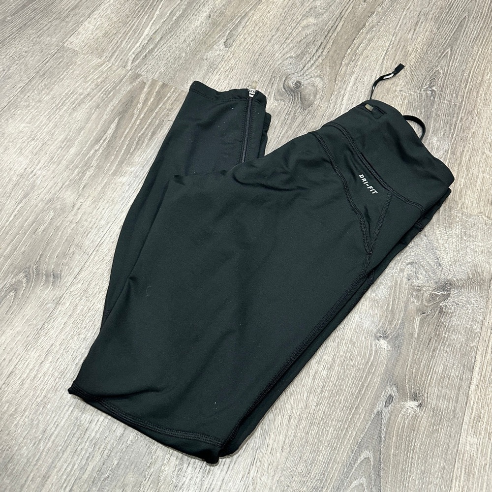 Nike Leggings Women's Medium Black Dri-FIT Ankle Zip 547605-010 Running Tights‎